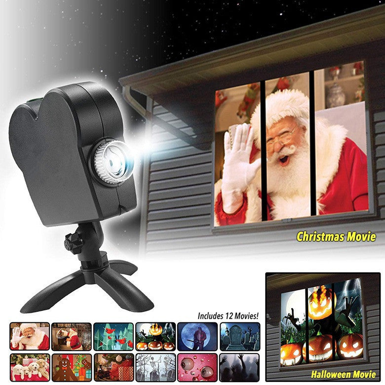 Home Holiday Christmas Laser Projector 12 Movies Disco Light Mini Window Theater Projector Indoor Outdoor Projector