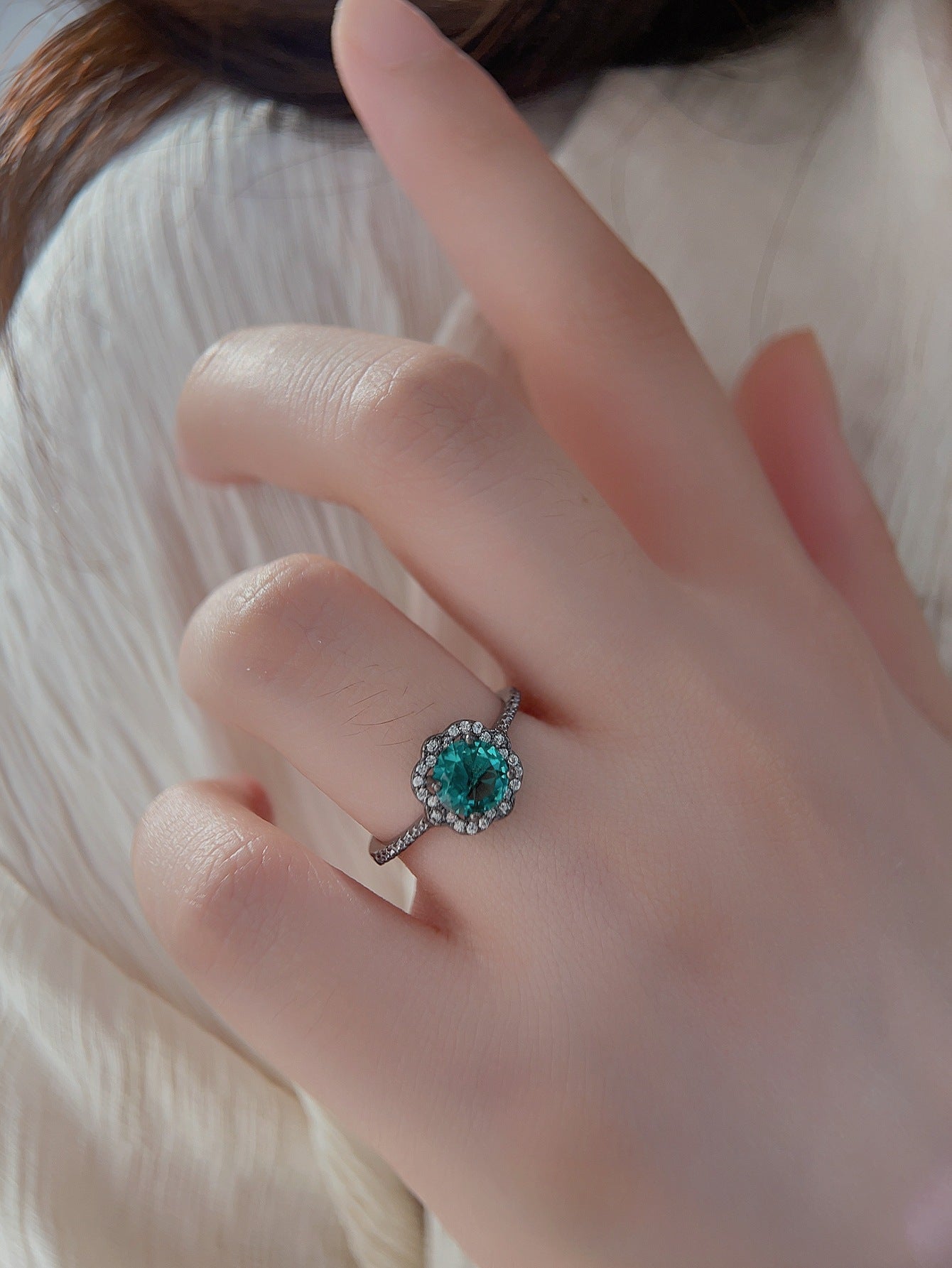 Women's Retro Vintage Sterling Silver Palaiba Flower Ring