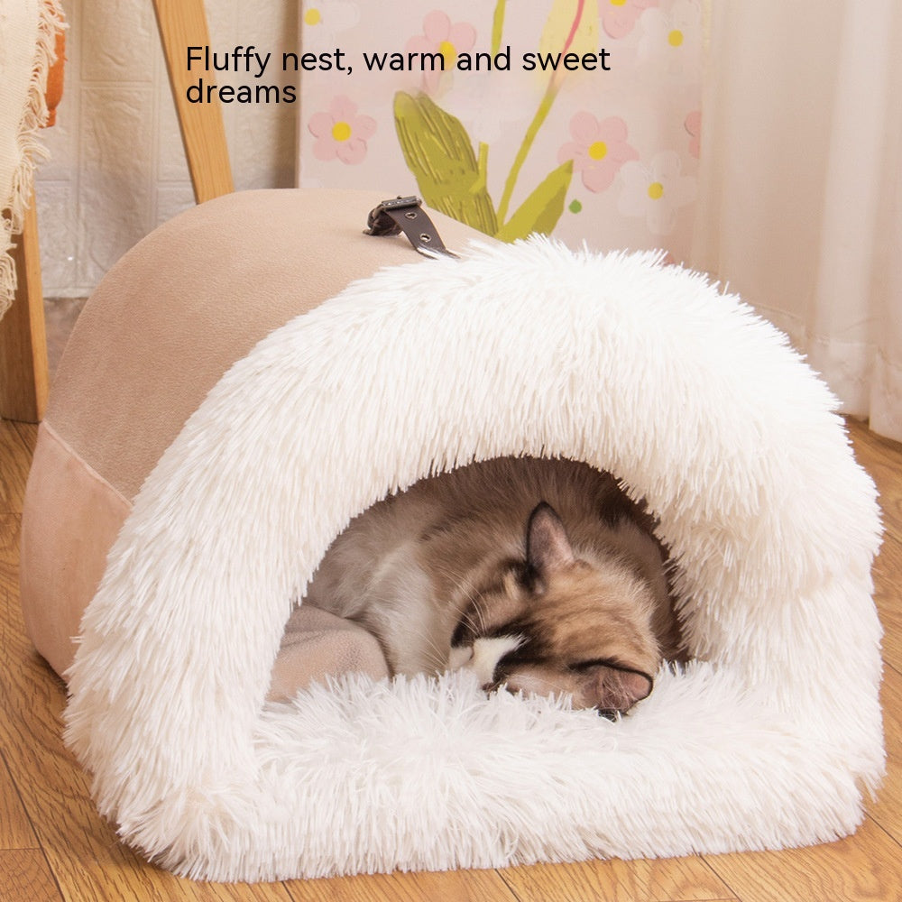 Pet Portable Warm Pet Bed Moisture-proof Long Fur Cat Nest