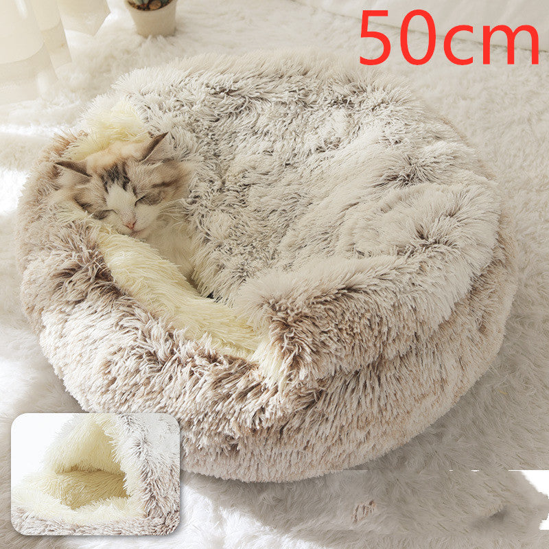 Pet 2 In 1 Dog And Cat Bed Winter Bed Round Plush Warm Bed Soft Long Plush Pets Bed