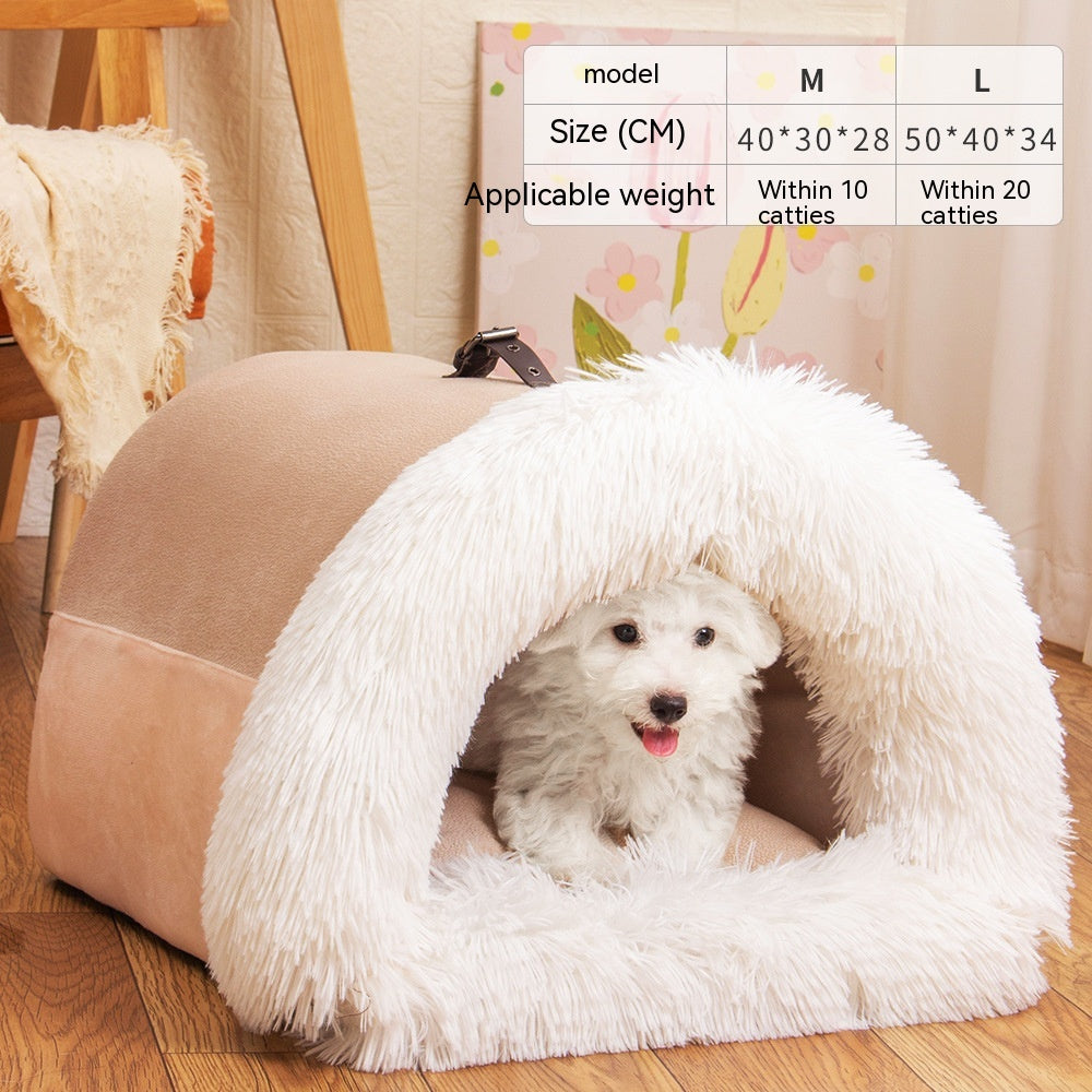 Pet Portable Warm Pet Bed Moisture-proof Long Fur Cat Nest