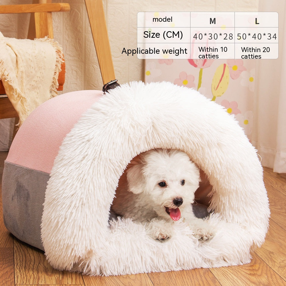 Pet Portable Warm Pet Bed Moisture-proof Long Fur Cat Nest