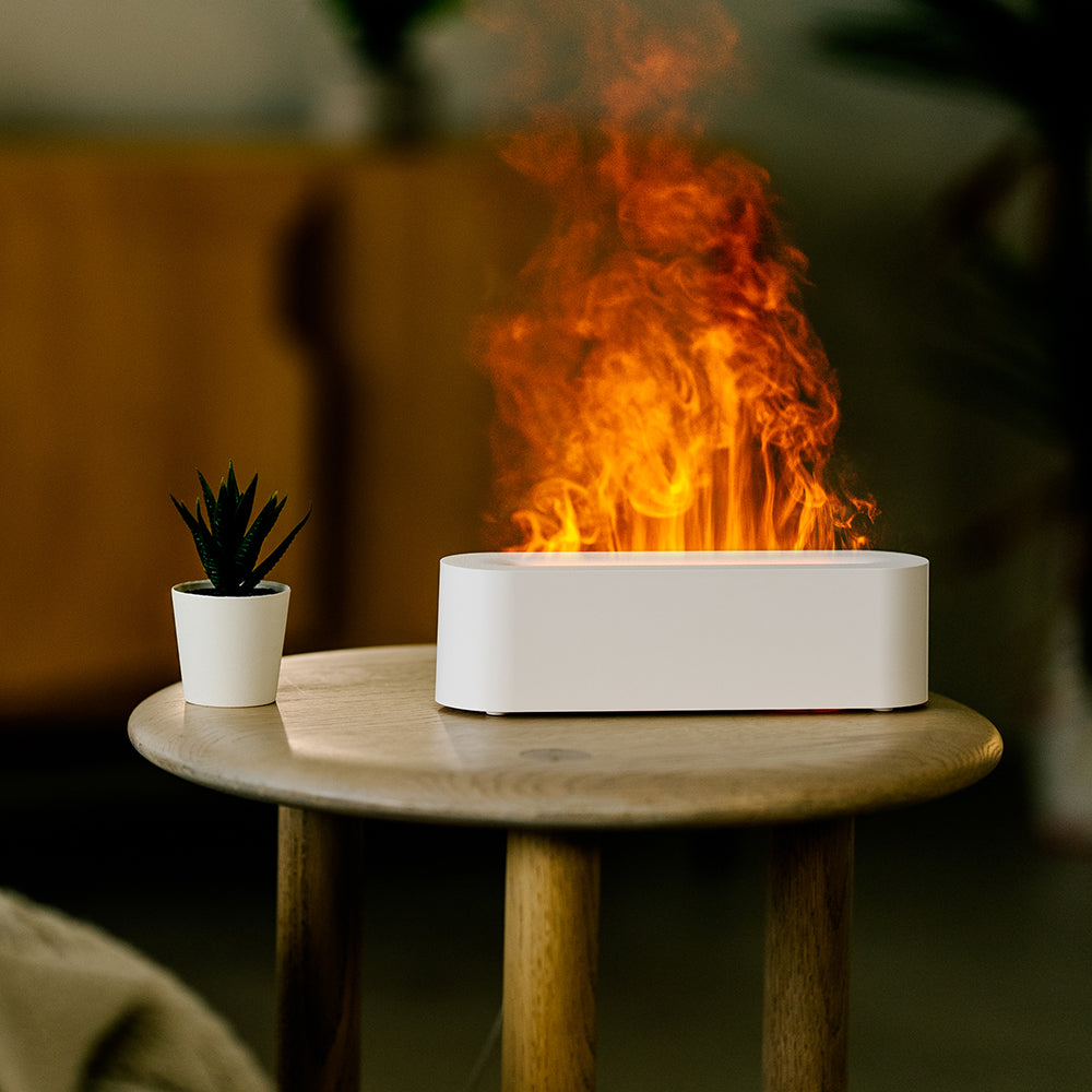 Home Simulated Fire Cold Air Flame Essential Oil Diffuser Humidifier Colorful Ambience Light