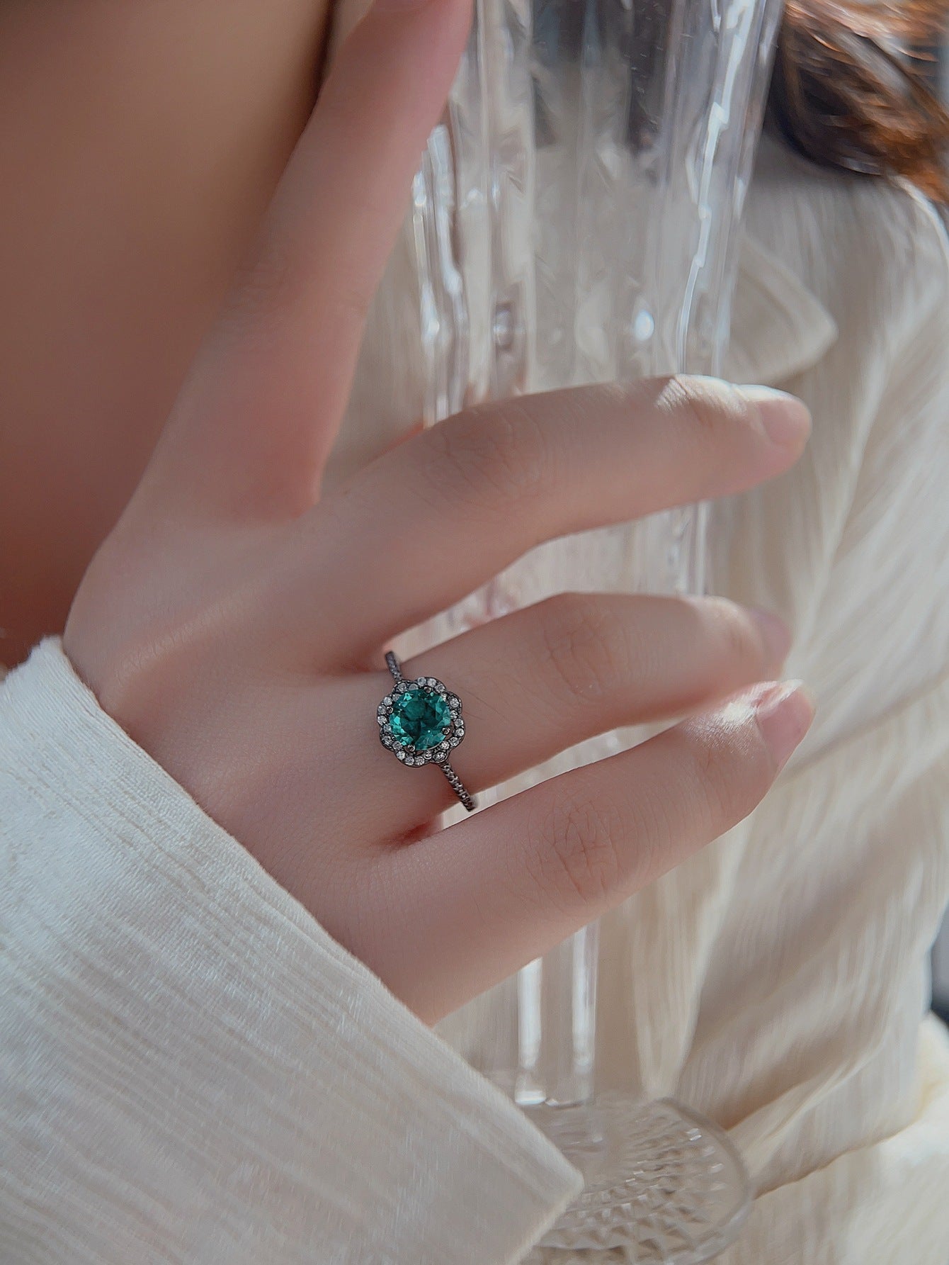 Women's Retro Vintage Sterling Silver Palaiba Flower Ring