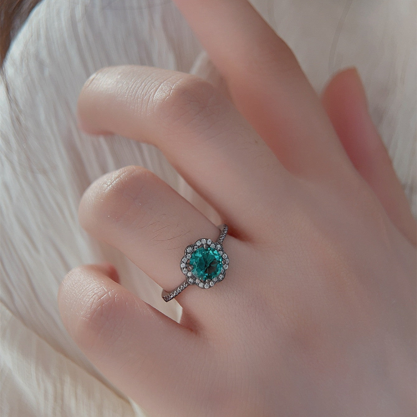Women's Retro Vintage Sterling Silver Palaiba Flower Ring
