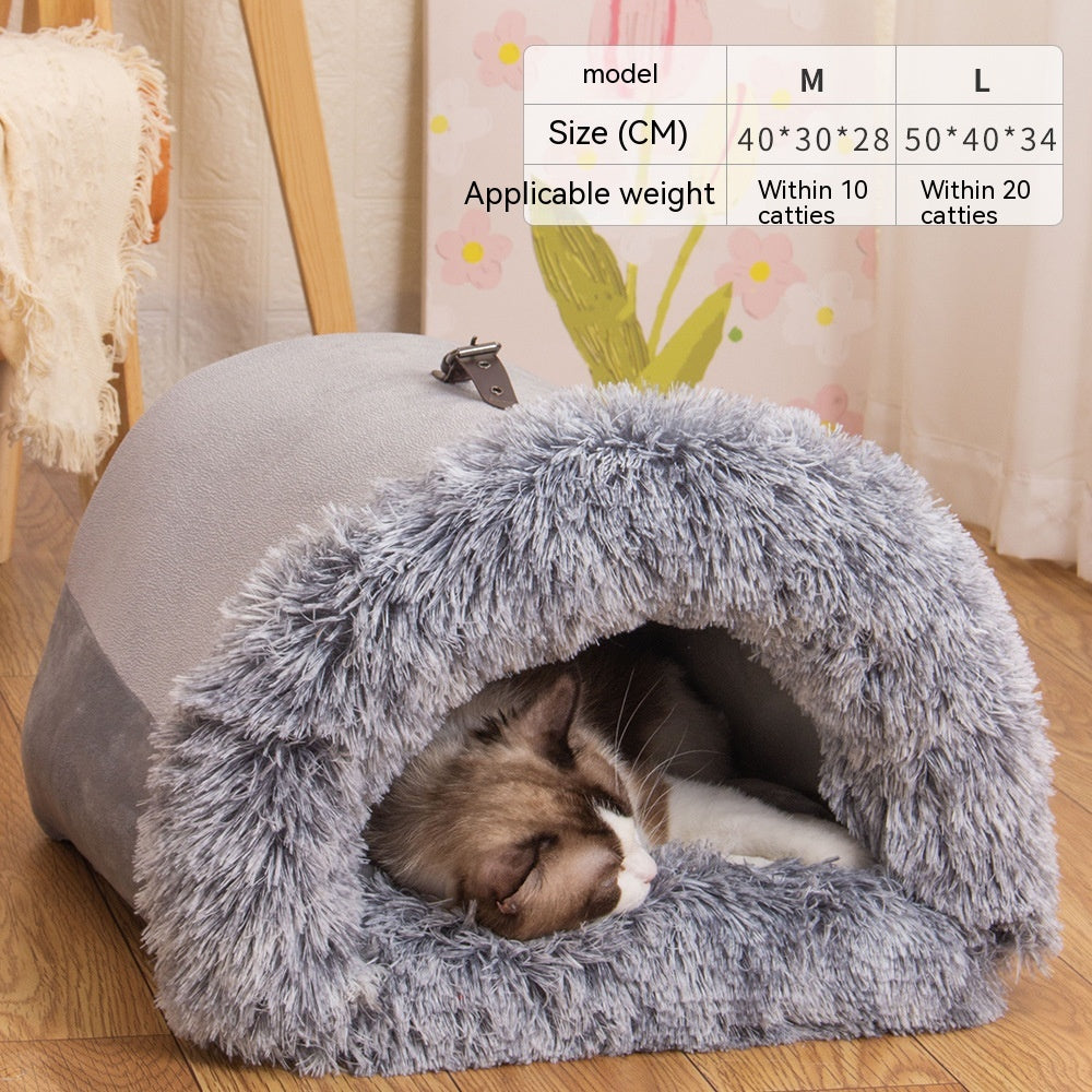 Pet Portable Warm Pet Bed Moisture-proof Long Fur Cat Nest