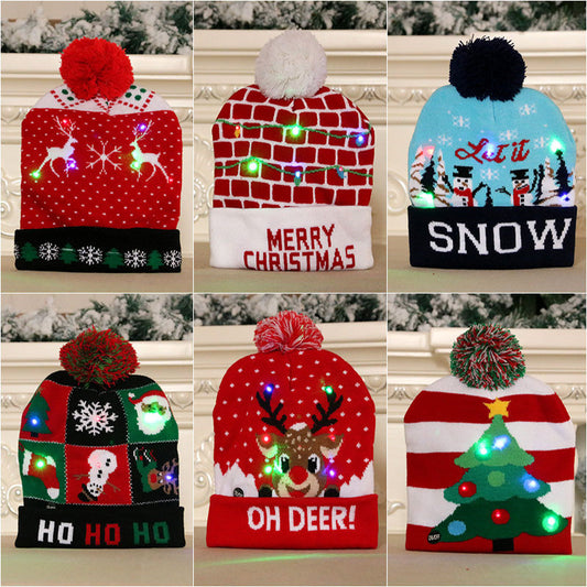 Holiday LED Christmas Hat Sweater Knitted Beanie Christmas Light Up Knitted Hat Christmas Gift Adult Kids Xmas New Year Decorations