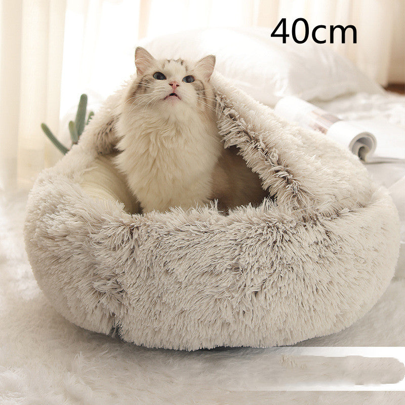 Pet 2 In 1 Dog And Cat Bed Winter Bed Round Plush Warm Bed Soft Long Plush Pets Bed