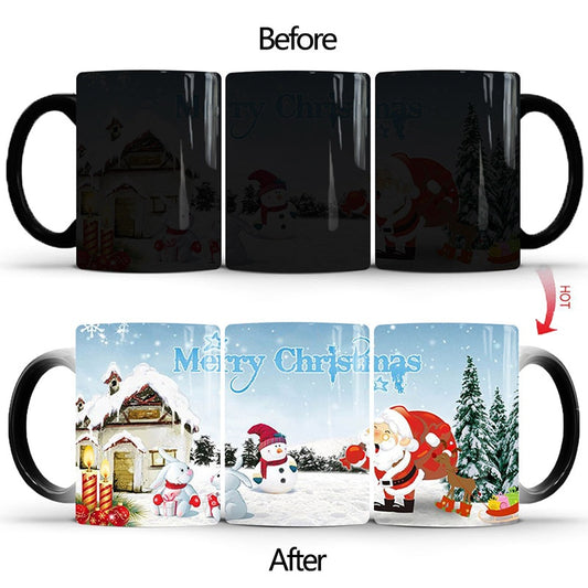 Home Office Holiday Merry Christmas Magic Mug Temperature Color Changing Mugs Heat Sensitive Cup Coffee Tea Milk Mug Novelty Gifts for Kids