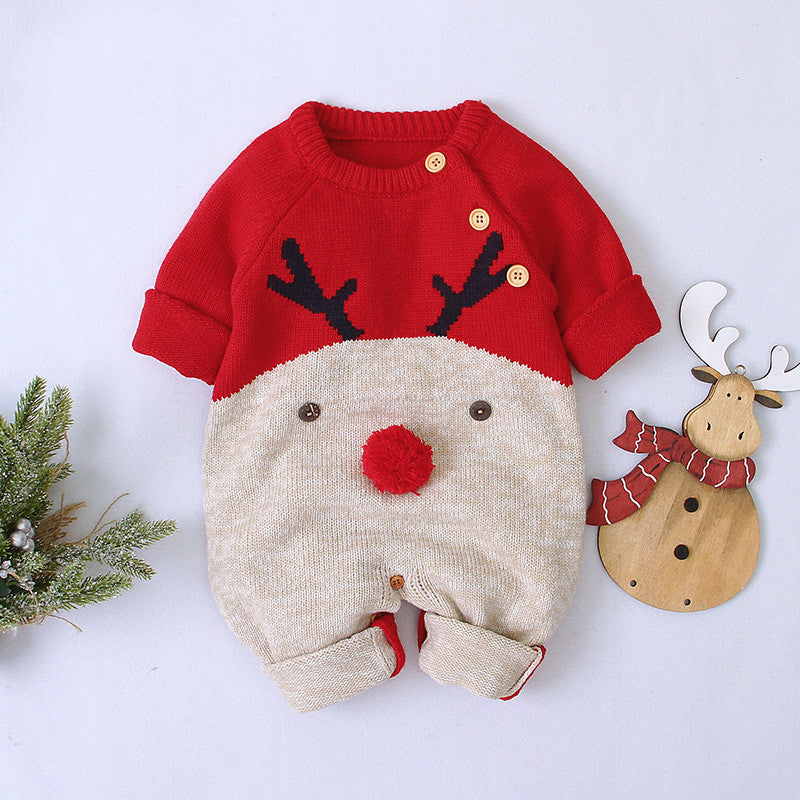 Holiday Knitted Deer Romper Christmas Sweater