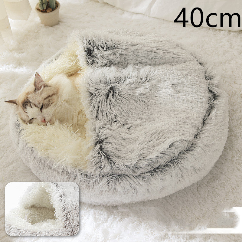 Pet 2 In 1 Dog And Cat Bed Winter Bed Round Plush Warm Bed Soft Long Plush Pets Bed