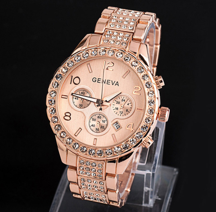 Women's Luxury Geneva Diamond Simulation Calendar Watch