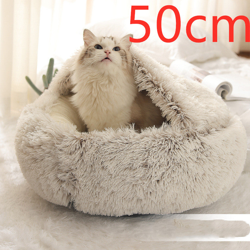 Pet 2 In 1 Dog And Cat Bed Winter Bed Round Plush Warm Bed Soft Long Plush Pets Bed