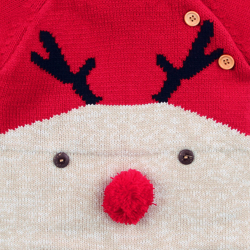 Holiday Knitted Deer Romper Christmas Sweater