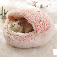 Pet 2 In 1 Dog And Cat Bed Winter Bed Round Plush Warm Bed Soft Long Plush Pets Bed