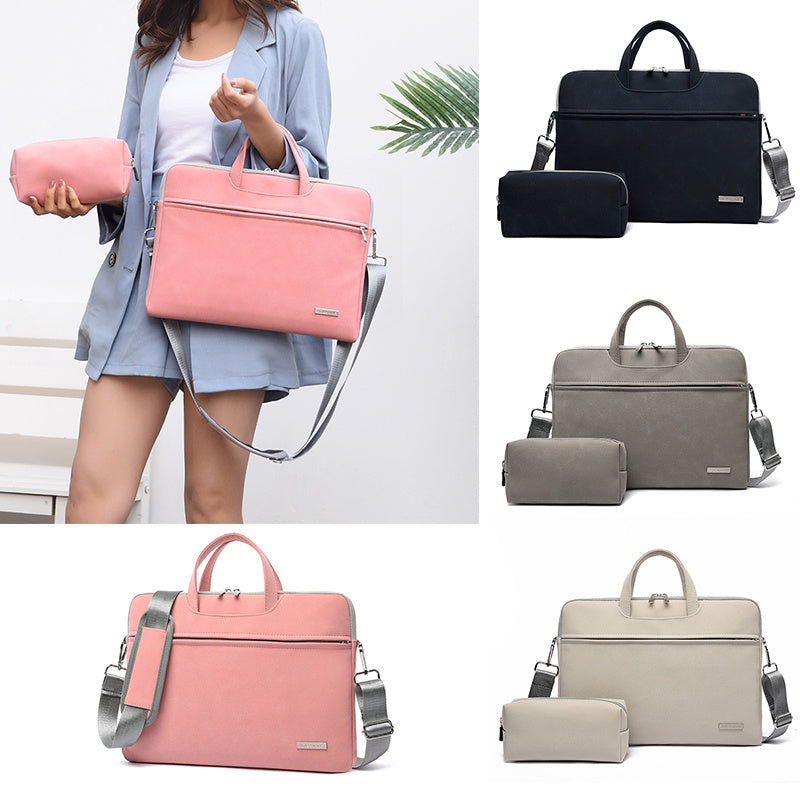 Home Office Women Leather Laptop Notebook Carrying Briefcase for MacBook Air 13.3 14 15.6 Inch Men Handbags Shoulder Mouse Bag