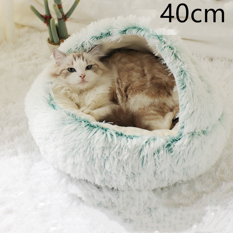 Pet 2 In 1 Dog And Cat Bed Winter Bed Round Plush Warm Bed Soft Long Plush Pets Bed