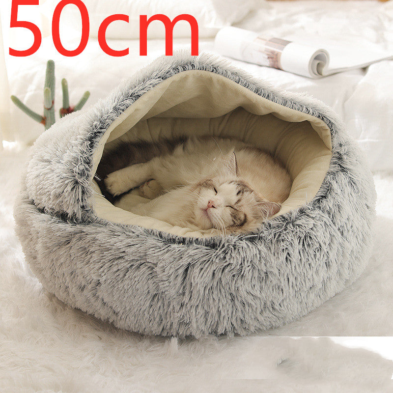 Pet 2 In 1 Dog And Cat Bed Winter Bed Round Plush Warm Bed Soft Long Plush Pets Bed