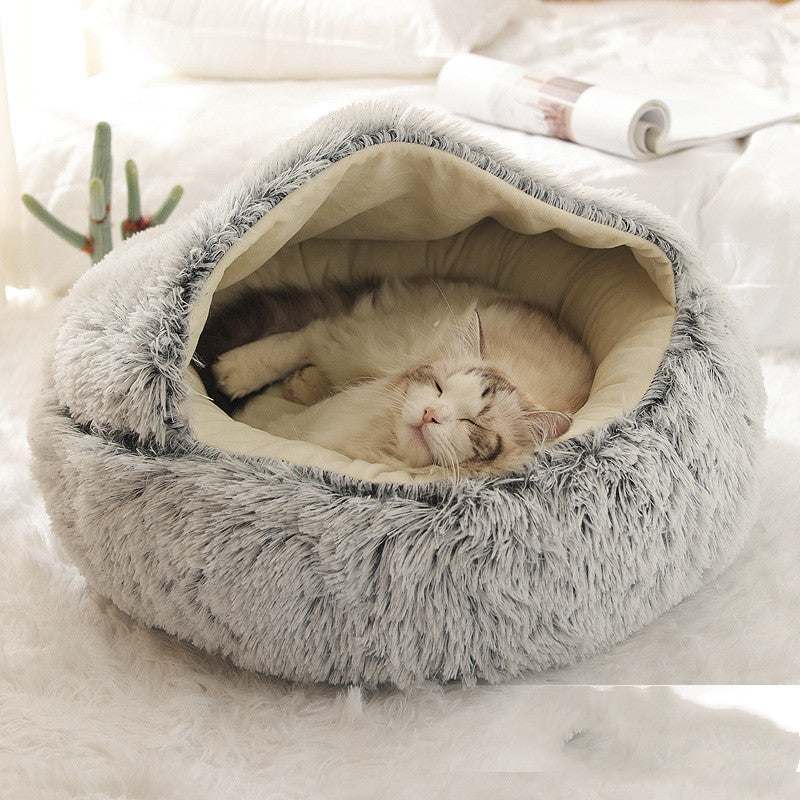 Pet 2 In 1 Dog And Cat Bed Winter Bed Round Plush Warm Bed Soft Long Plush Pets Bed