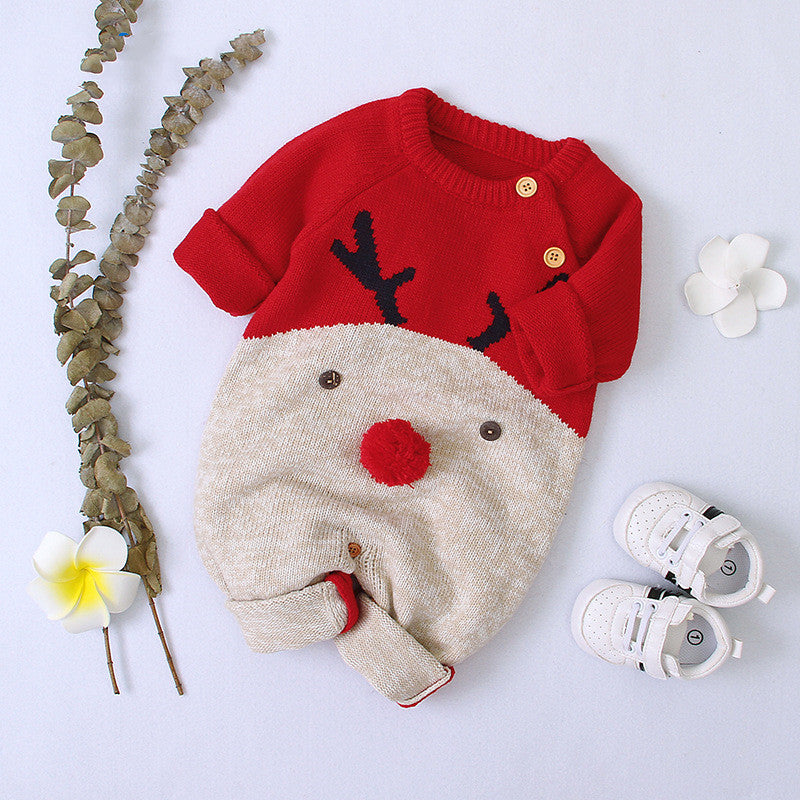 Holiday Knitted Deer Romper Christmas Sweater