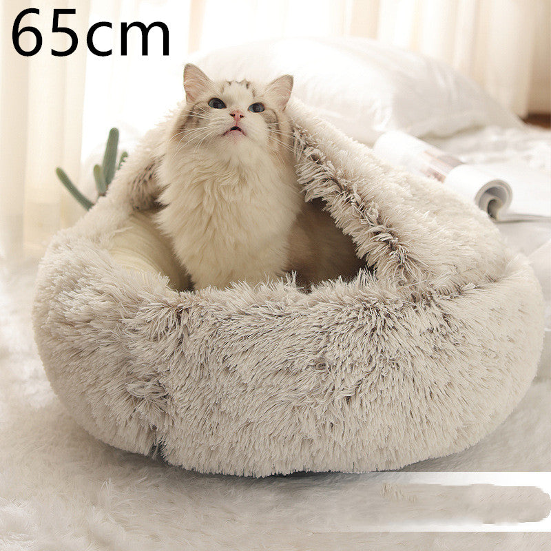 Pet 2 In 1 Dog And Cat Bed Winter Bed Round Plush Warm Bed Soft Long Plush Pets Bed