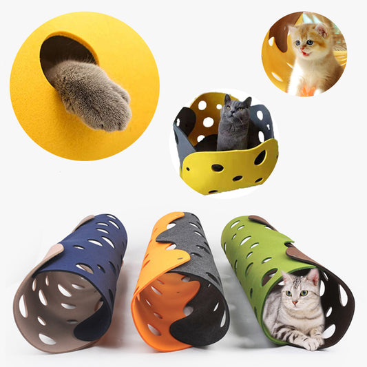 Pet Cat Tunnel Toy Felt Pom Kitten Nest Collapsible Tube House Tunnel Interactive Pet Toy Cat Accessories