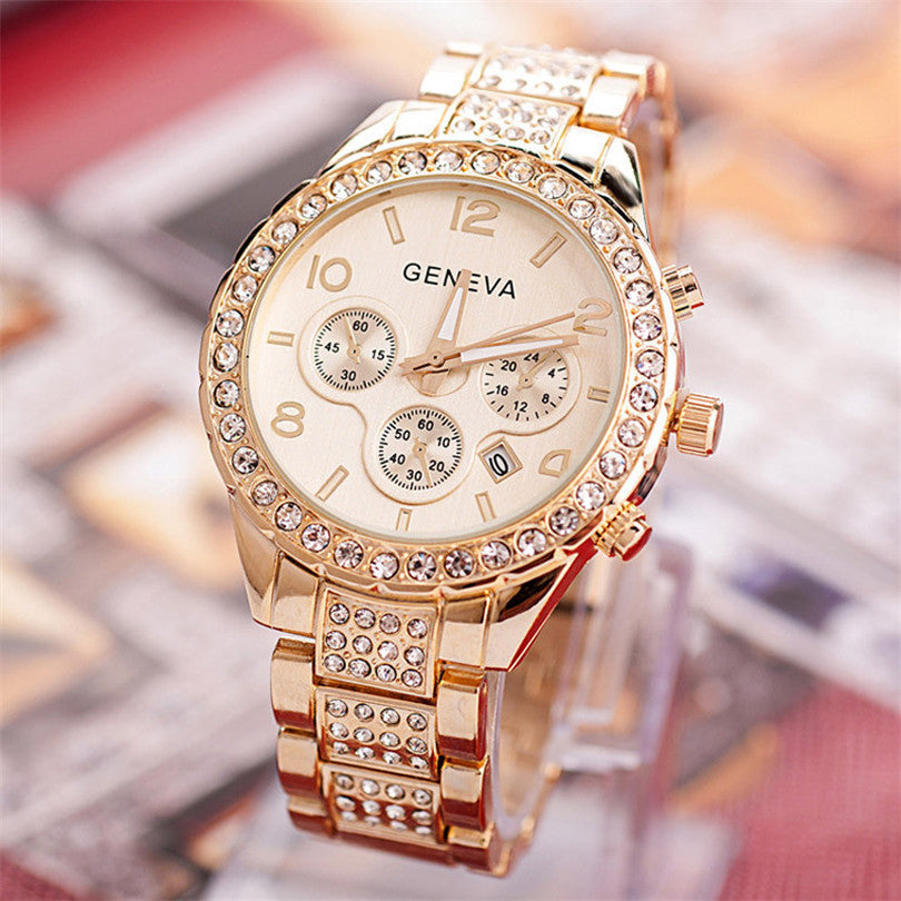 Women's Luxury Geneva Diamond Simulation Calendar Watch