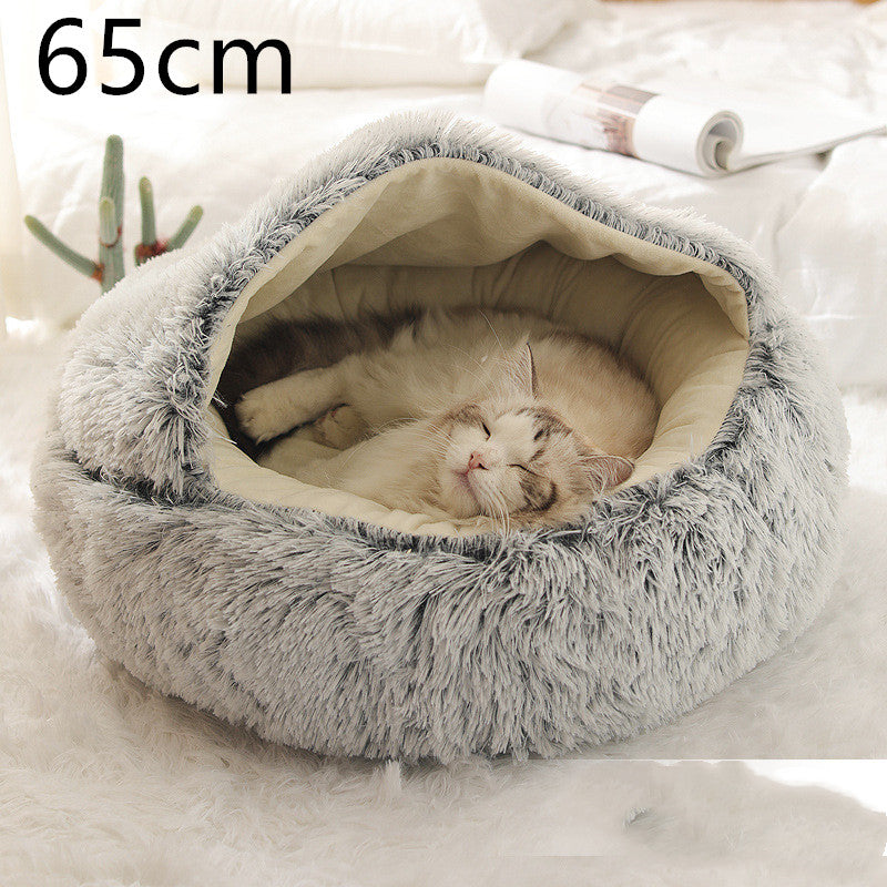 Pet 2 In 1 Dog And Cat Bed Winter Bed Round Plush Warm Bed Soft Long Plush Pets Bed