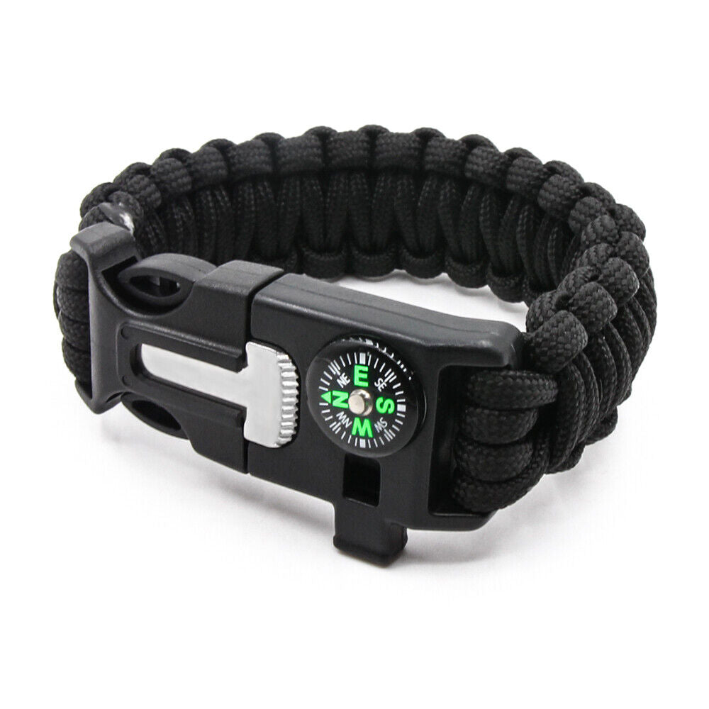 Emergency Survival Bracelet with Embedded Compass Whistle Fire Starter Scraper Accessories, Suit For Hiking, Camping, Fishing And Hunting