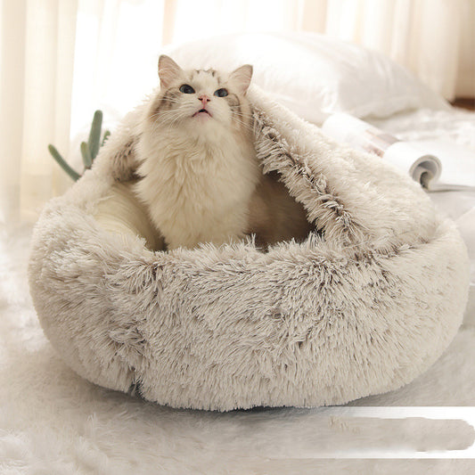 Pet 2 In 1 Dog And Cat Bed Winter Bed Round Plush Warm Bed Soft Long Plush Pets Bed