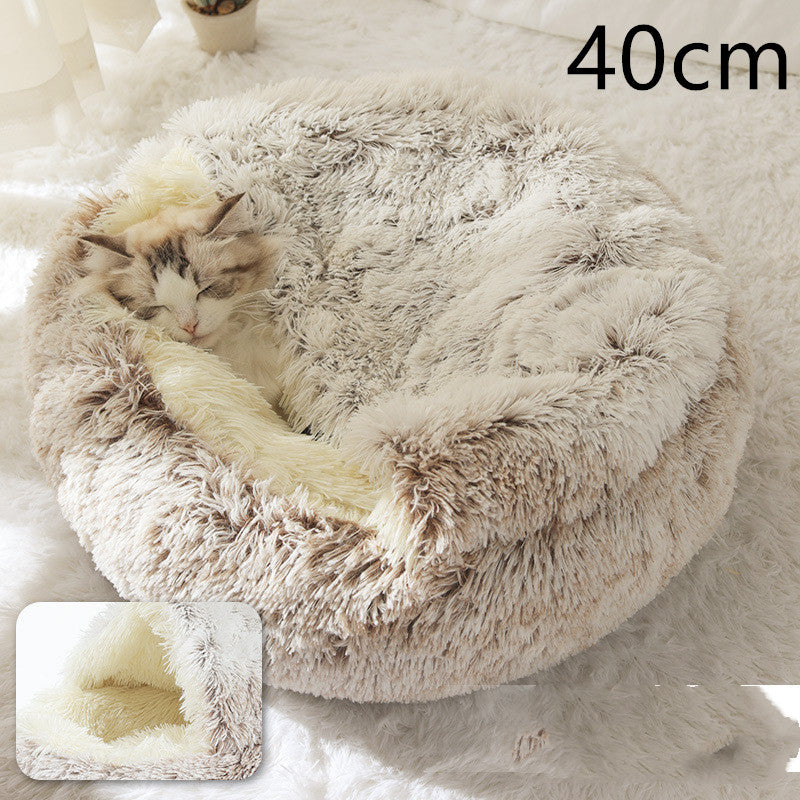 Pet 2 In 1 Dog And Cat Bed Winter Bed Round Plush Warm Bed Soft Long Plush Pets Bed