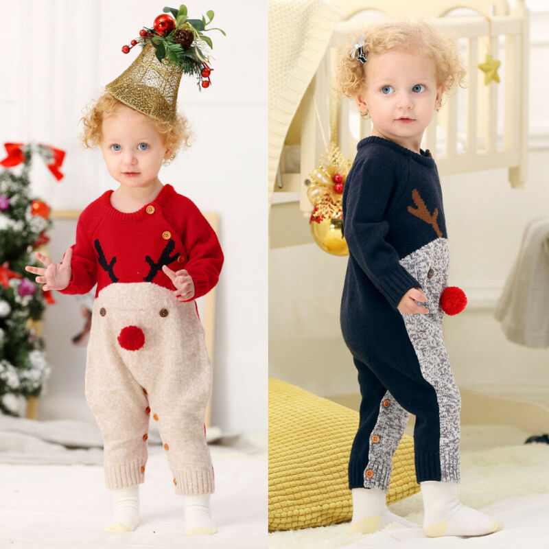 Holiday Knitted Deer Romper Christmas Sweater