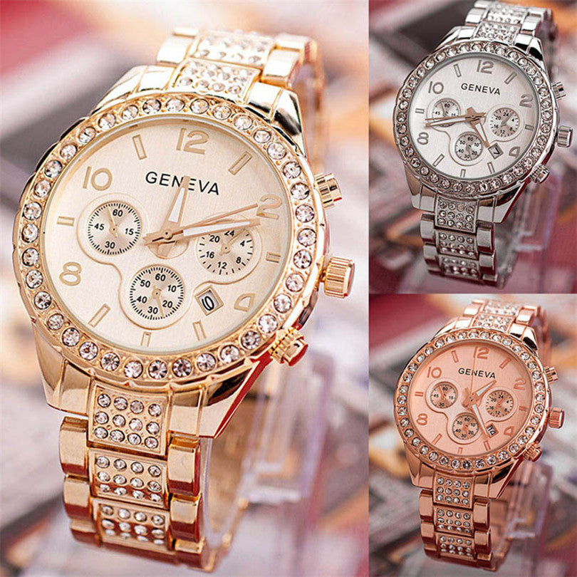 Women's Luxury Geneva Diamond Simulation Calendar Watch