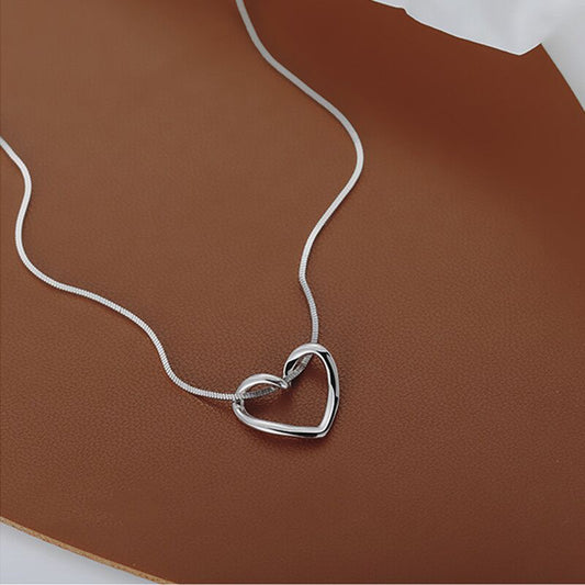 Women's Sterling Silver Elegant Hollow Heart Necklace