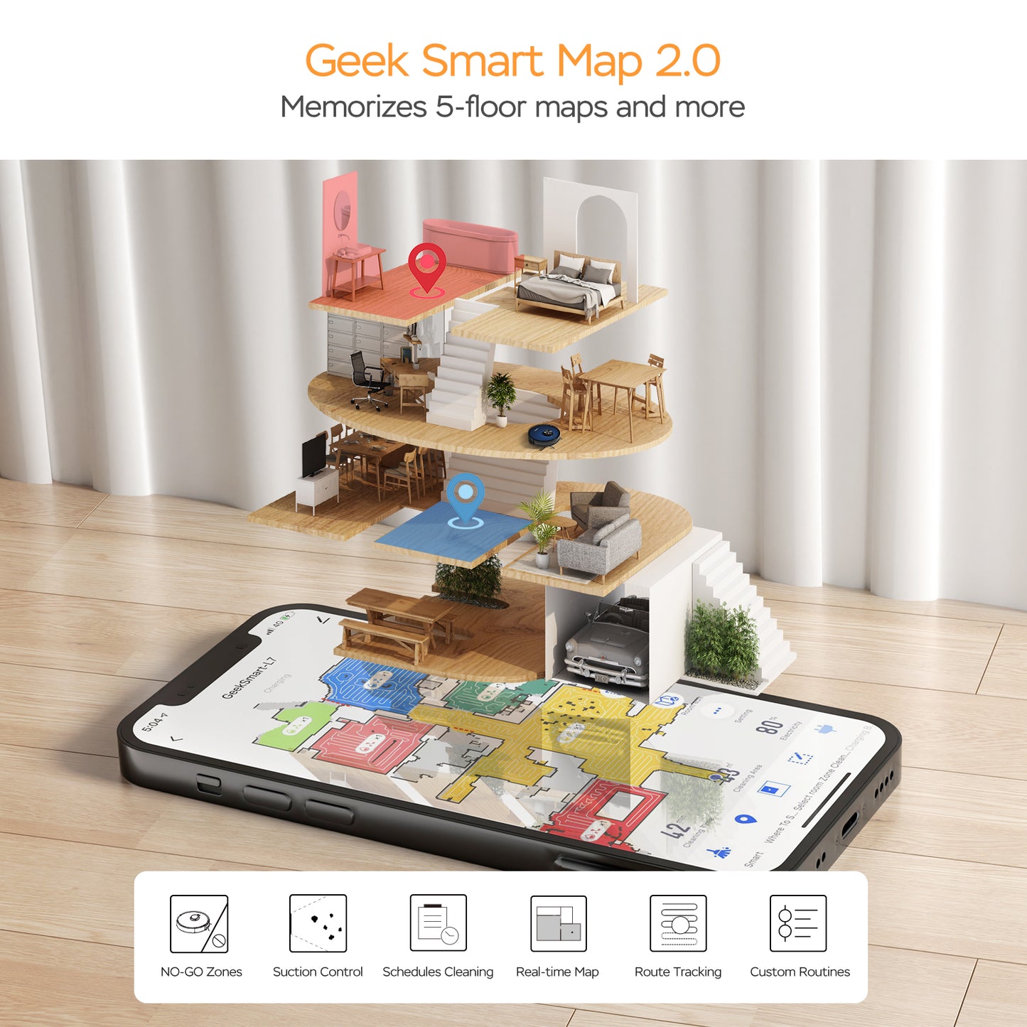 Home Smart Geek L7 Robot Vacuum Cleaner and Mop, LDS Navigation, Wi-Fi Connected APP, MAX 2700 PA Suction, Ideal for Pets and Larger Home