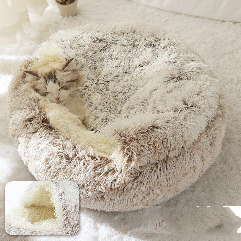 Pet 2 In 1 Dog And Cat Bed Winter Bed Round Plush Warm Bed Soft Long Plush Pets Bed