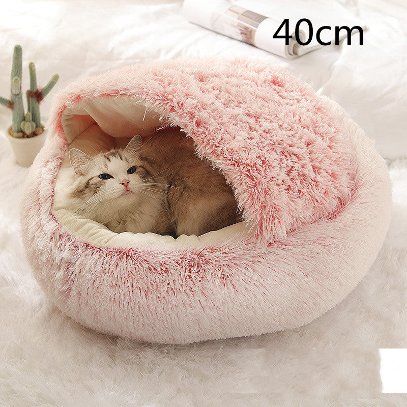 Pet 2 In 1 Dog And Cat Bed Winter Bed Round Plush Warm Bed Soft Long Plush Pets Bed