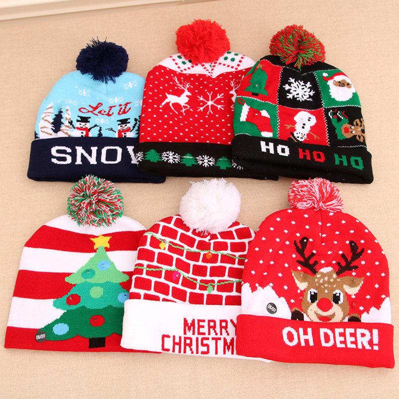 Holiday LED Christmas Hat Sweater Knitted Beanie Christmas Light Up Knitted Hat Christmas Gift Adult Kids Xmas New Year Decorations