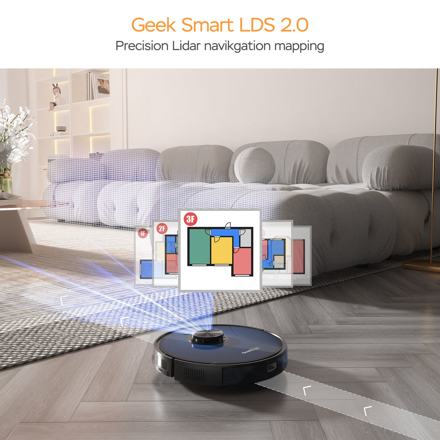 Home Smart Geek L7 Robot Vacuum Cleaner and Mop, LDS Navigation, Wi-Fi Connected APP, MAX 2700 PA Suction, Ideal for Pets and Larger Home