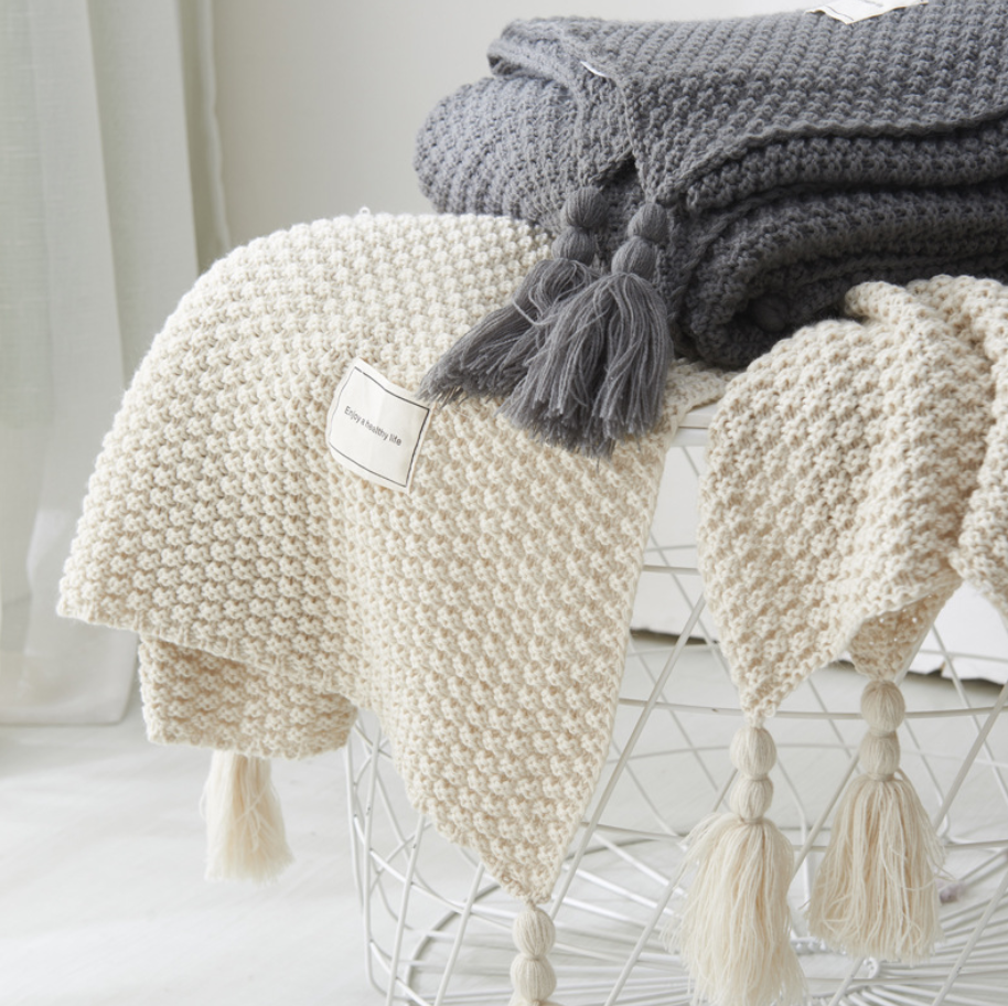 Home Luxury Wool Fringed Knitted Blanket