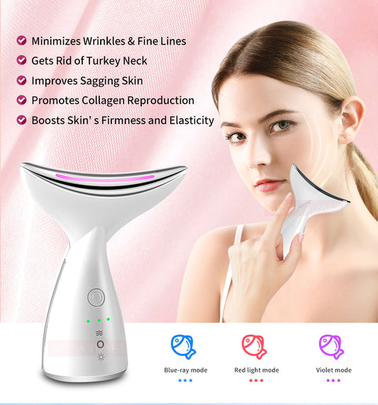 Luxury EMS Microcurrent Neck Face Beauty Facelift Device With 3 Colors LED Photon Therapy Skin Tighten Reduce Double Chin Face Lifting Devices