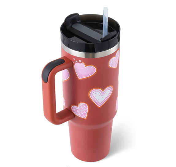 Stainless Steel Spill Proof 40 Oz Insulated Tapered Tumbler with Handle and Straw for Office Gym Car and Travel, Vacuum Coffee Cup Tumbler with Lid Mug Gifts for Valentine Lover