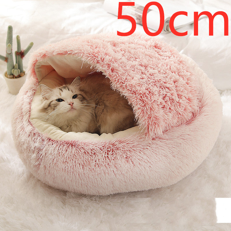 Pet 2 In 1 Dog And Cat Bed Winter Bed Round Plush Warm Bed Soft Long Plush Pets Bed