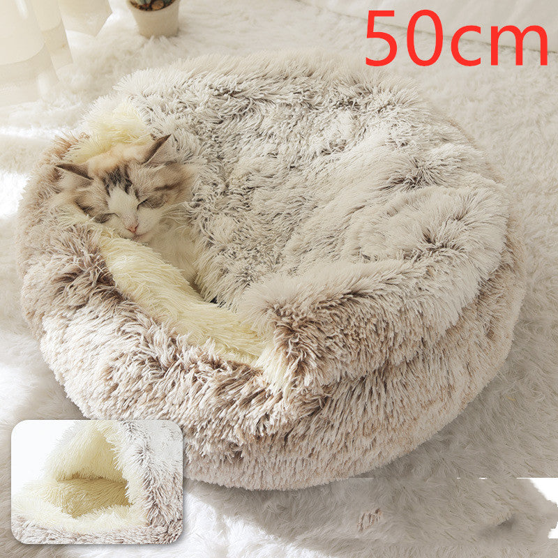 Pet 2 In 1 Dog And Cat Bed Winter Bed Round Plush Warm Bed Soft Long Plush Pets Bed