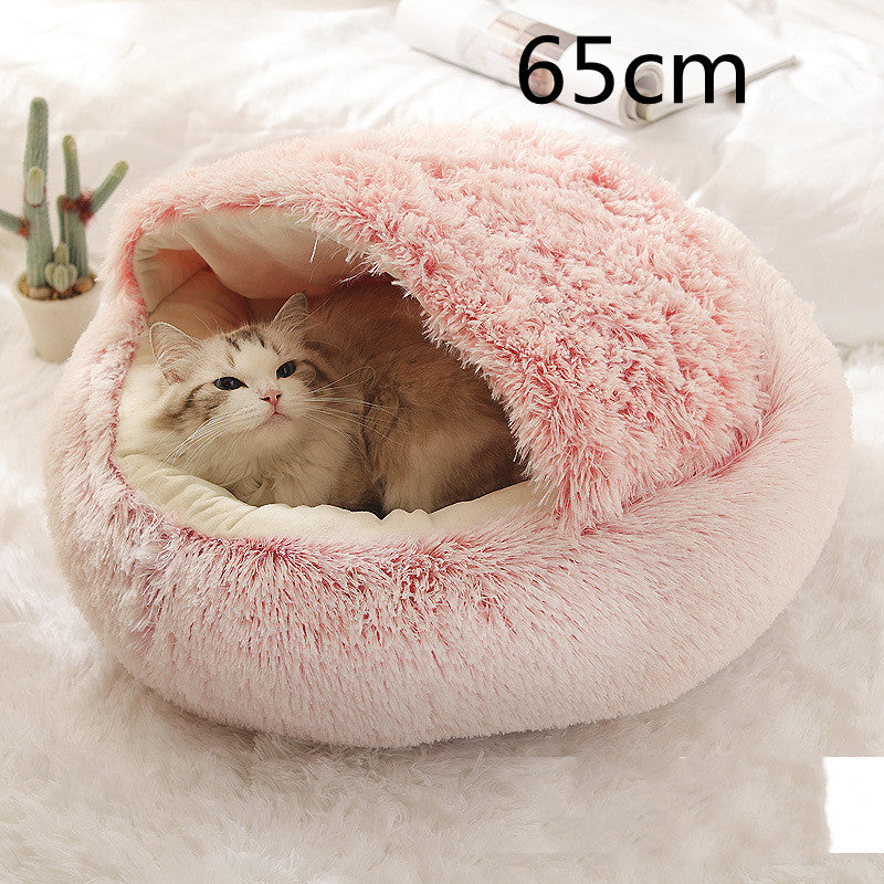 Pet 2 In 1 Dog And Cat Bed Winter Bed Round Plush Warm Bed Soft Long Plush Pets Bed