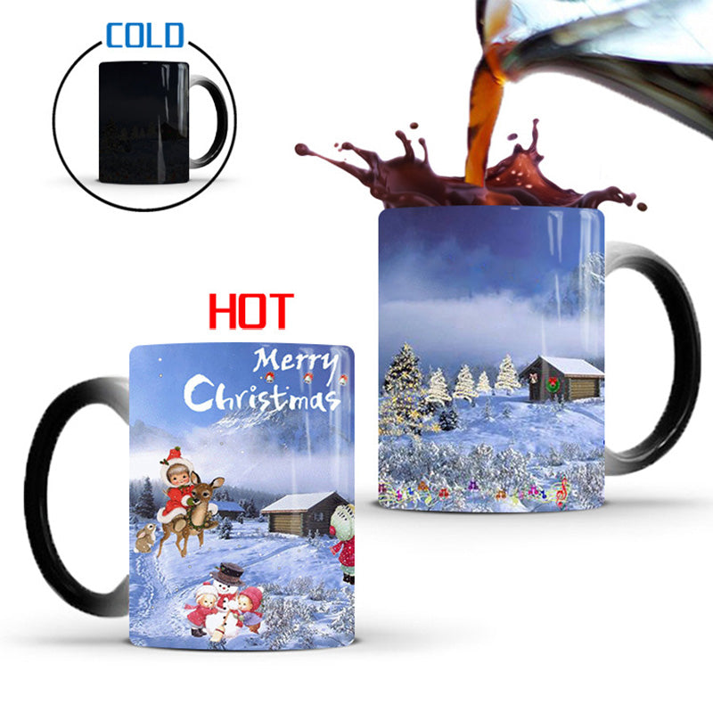 Home Office Holiday Merry Christmas Magic Mug Temperature Color Changing Mugs Heat Sensitive Cup Coffee Tea Milk Mug Novelty Gifts for Kids