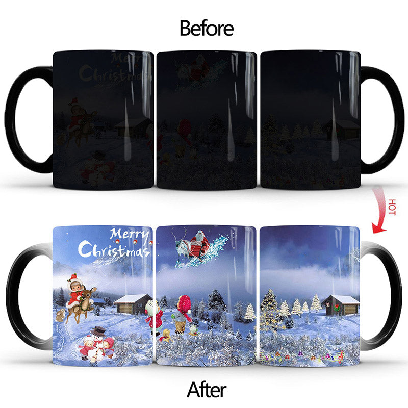 Home Office Holiday Merry Christmas Magic Mug Temperature Color Changing Mugs Heat Sensitive Cup Coffee Tea Milk Mug Novelty Gifts for Kids