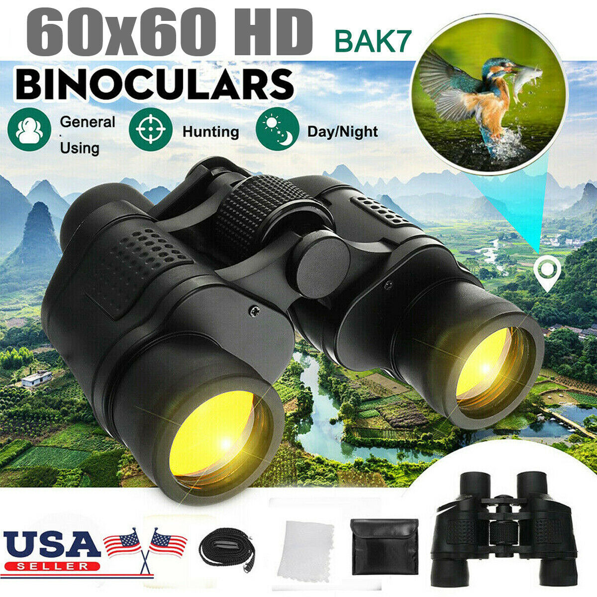 Camping 60x60 High Power Night Vision Binoculars with Coordinates Portable Telescope for Hunting Sports Travel Sightseeing