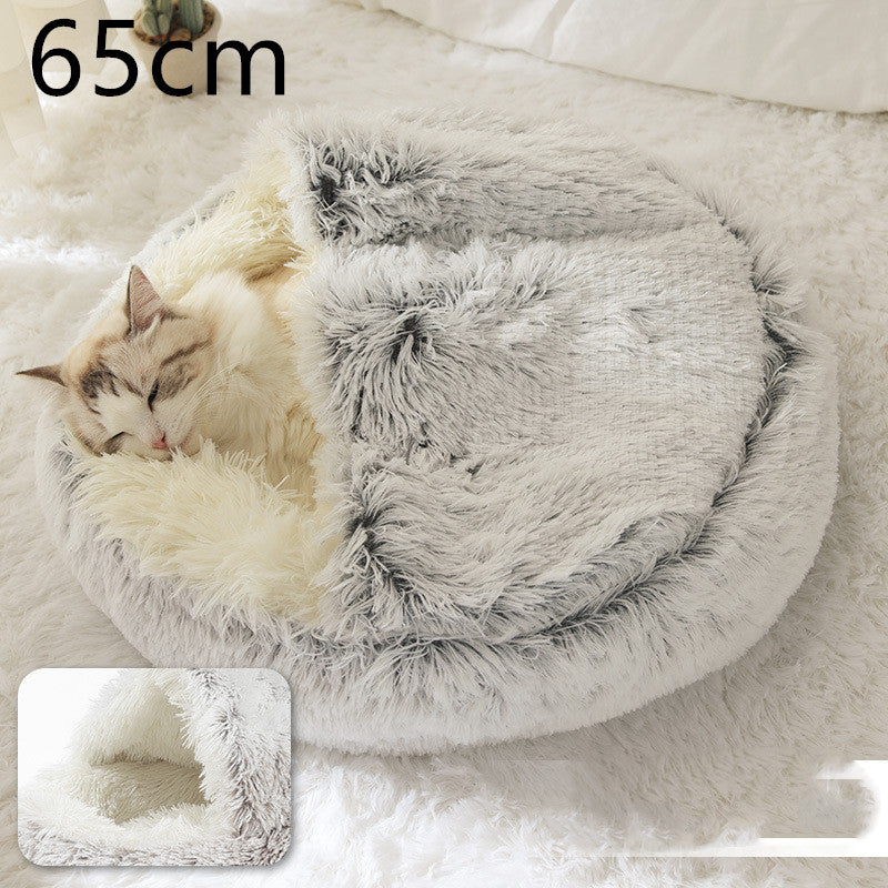 Pet 2 In 1 Dog And Cat Bed Winter Bed Round Plush Warm Bed Soft Long Plush Pets Bed