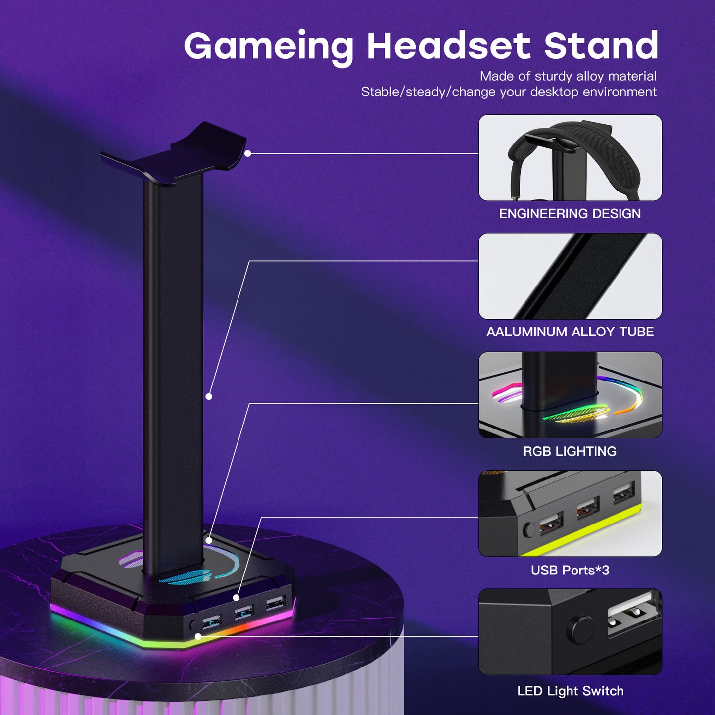 Home RGB Headphone Bracket Stand Headset E-sports Gaming